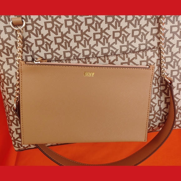 Dkny Bags Nwt Dkny Bryanna Shoulder Bag Tan Cream Monogram Shopper